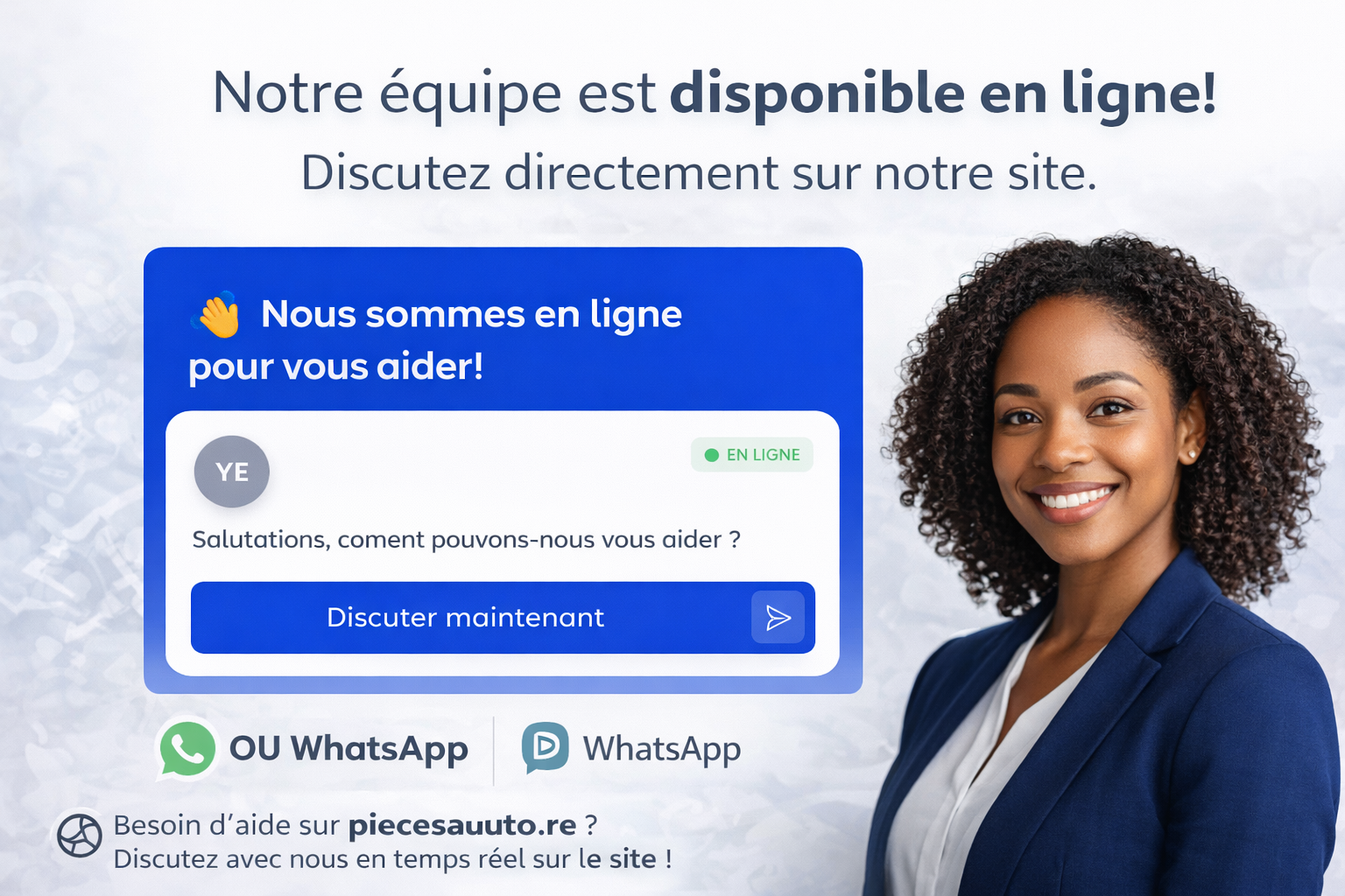 💬🚗 Besoin d’aide pour vos pièces auto à La Réunion ? Notre équipe est disponible en ligne !