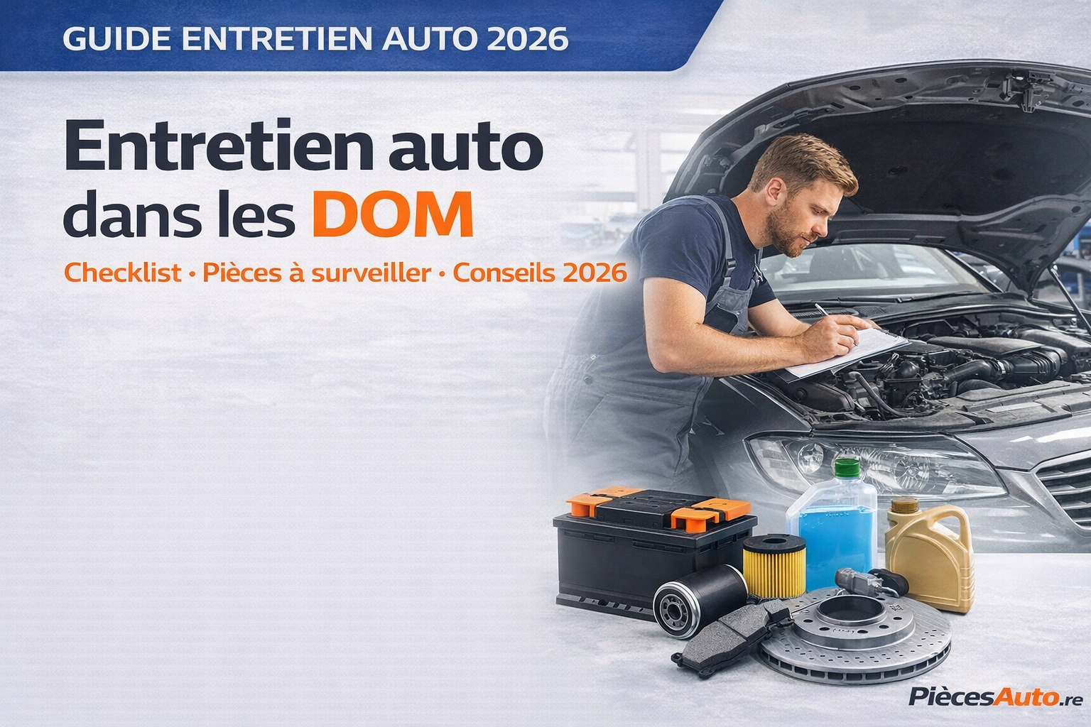 Entretien auto dans les DOM : le guide complet 2026 (checklist, entretien, pièces à surveiller)