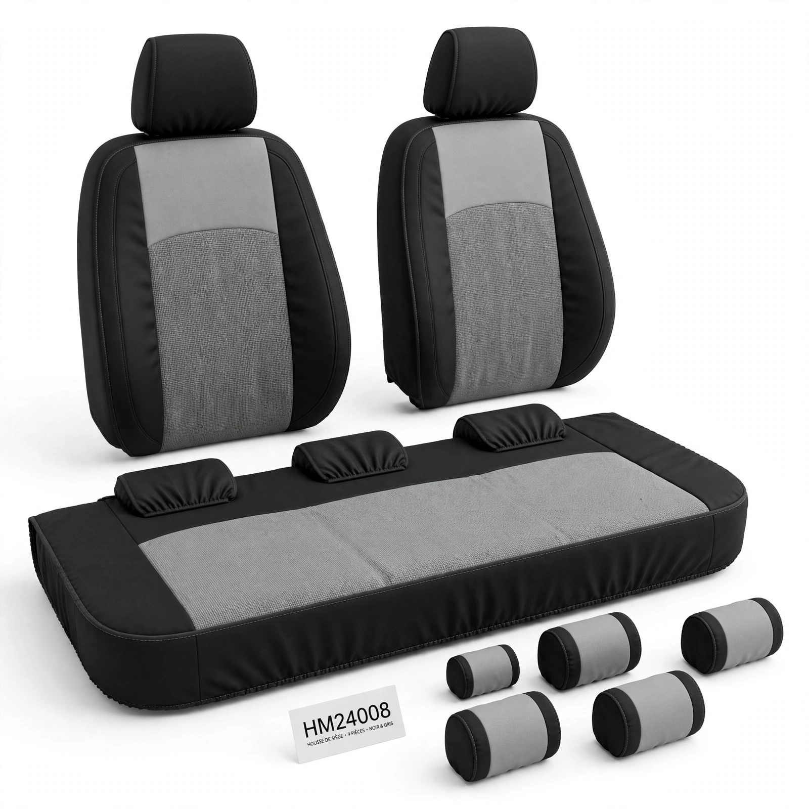 Piececauto.re | et accessoires automobiles pas cher 974 Housse de siège 9 pièces Noir/Gris - modèle HM24008